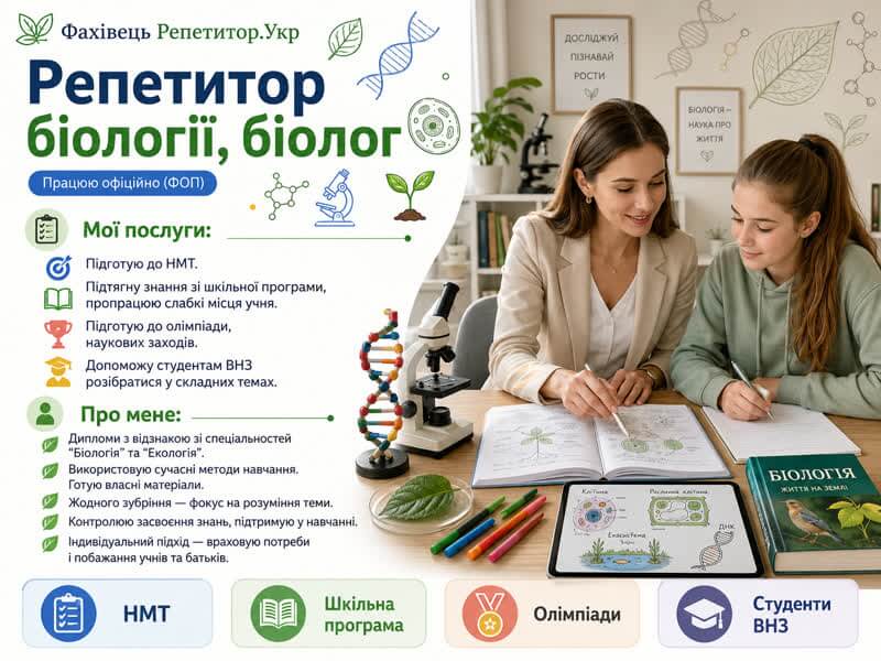 Репетитор біології, біолог. ФОП